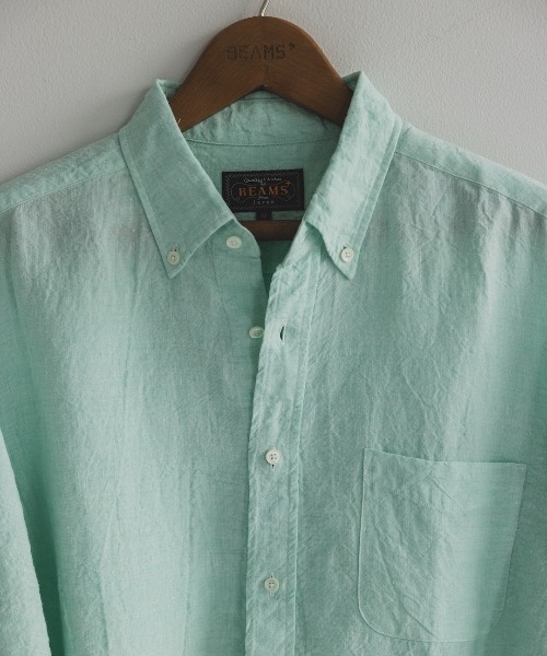 BEAMS PLUS(ビームスプラス)の「リネン ソリッド ボタンダウン シャツ(シャツ/ブラウス・メンズ・ブルー/ホワイト/ナチュラル/ミント・M/S/XL/L)」の3枚目の写真
