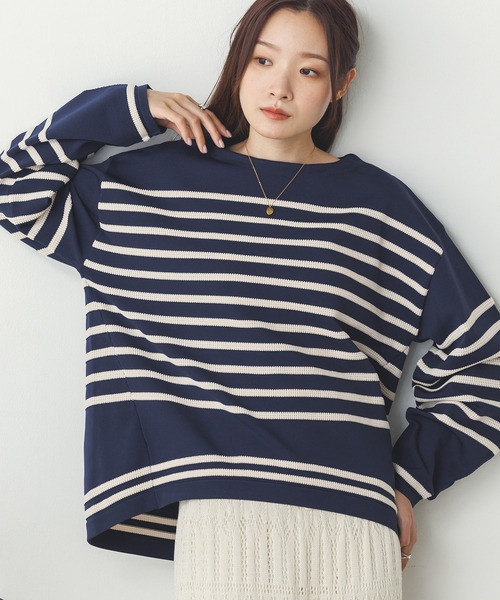 セール】スポンディッシュ 柄編みボーダーニット（ニット