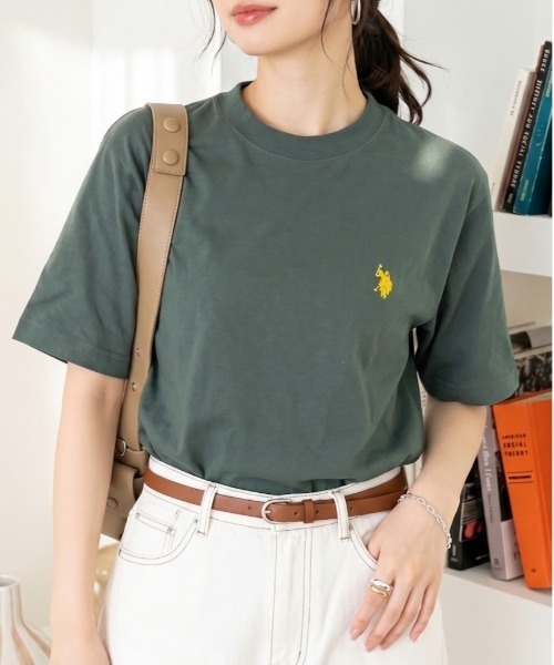 U.S. POLO ASSN.(ユーエスポロアッスン)の「U.S. POLO ASSN. ベーシック クルーネック 半袖 Tシャツ(Tシャツ/カットソー・レディース・キャメル/ブラック/ネイビー/サーモンピンク/オフホワイト/グリーン・L/M/S)」の3枚目の写真