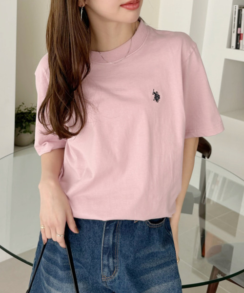 U.S. POLO ASSN.(ユーエスポロアッスン)の「U.S. POLO ASSN. ベーシック クルーネック 半袖 Tシャツ(Tシャツ/カットソー・レディース・キャメル/ブラック/ネイビー/サーモンピンク/オフホワイト/グリーン・L/M/S)」の20枚目の写真