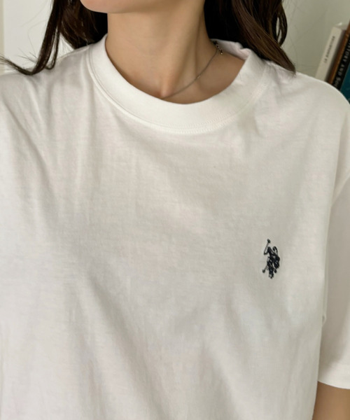 U.S. POLO ASSN.(ユーエスポロアッスン)の「U.S. POLO ASSN. ベーシック クルーネック 半袖 Tシャツ(Tシャツ/カットソー・レディース・キャメル/ブラック/ネイビー/サーモンピンク/オフホワイト/グリーン・L/M/S)」の22枚目の写真