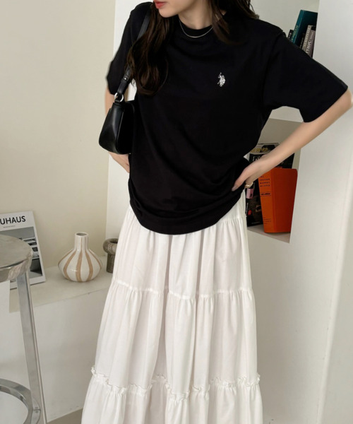 U.S. POLO ASSN.(ユーエスポロアッスン)の「U.S. POLO ASSN. ベーシック クルーネック 半袖 Tシャツ(Tシャツ/カットソー・レディース・キャメル/ブラック/ネイビー/サーモンピンク/オフホワイト/グリーン・L/M/S)」の16枚目の写真