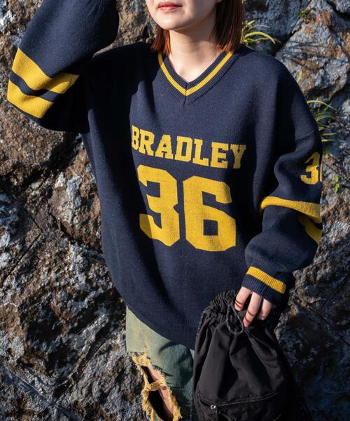 WEGO（ウィゴー）の「WEGO/ナンバリングジャガードVネックニット（ニット/セーター・レディース・アイボリー/ネイビー/ホワイト・FREE）」の5枚目の写真