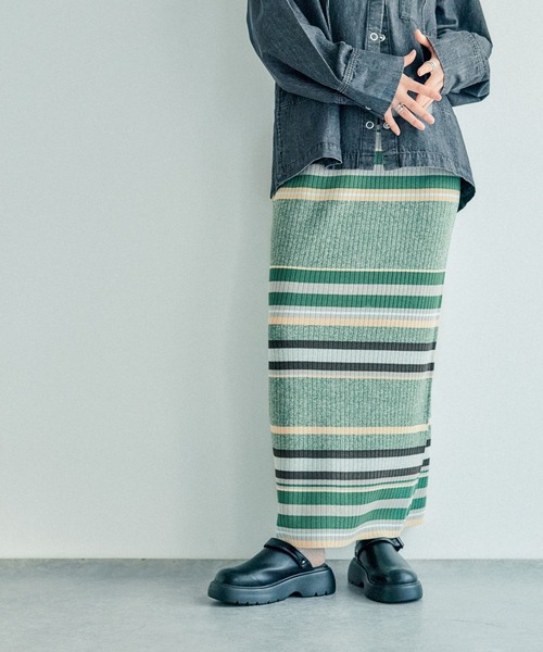 LEPSIM（レプシィム）の「12ゲージマルチボーダースカート　290073（スカート・レディース・グリーン/テラコッタ/ブラック・FREE）」の3枚目の写真