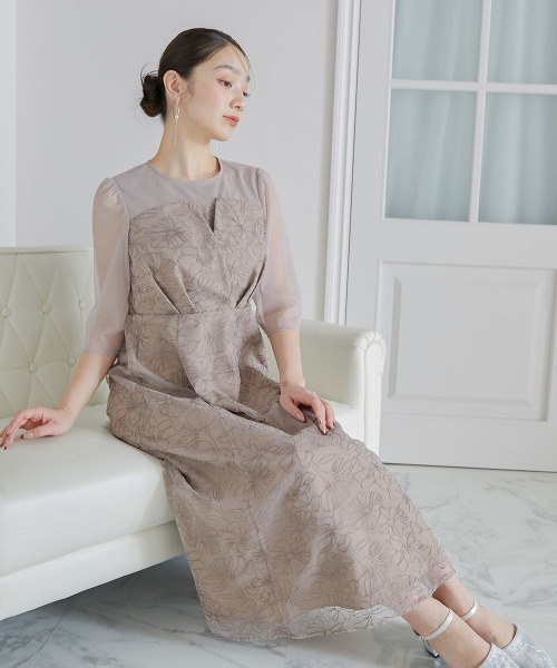 Jolie et Jolie(ジョリーエジョリー)の「ビスチェ風刺繍レースワンピースドレス(ドレス・レディース・ベージュ/ネイビー・M/L/3L/4L/LL)」の5枚目の写真