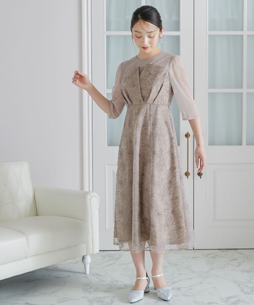 Jolie et Jolie(ジョリーエジョリー)の「ビスチェ風刺繍レースワンピースドレス(ドレス・レディース・ベージュ/ネイビー・M/L/3L/4L/LL)」の10枚目の写真