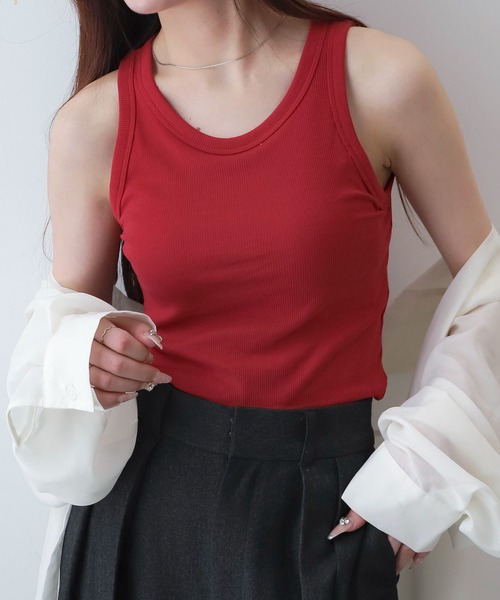 WEGO（ウィゴー）の「WEGO/なちゅ盛れカップインアメスリタンク（タンクトップ・レディース・杢グレー/ブラック/オフホワイト/レッド・SMALL/MEDIUM）」の21枚目の写真