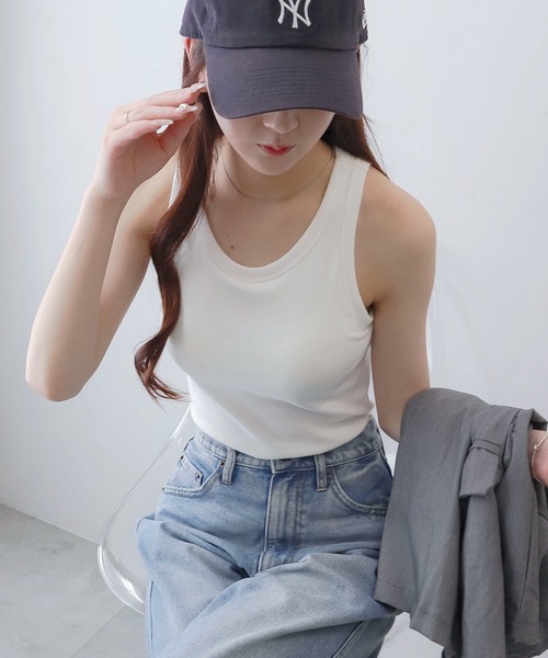 WEGO（ウィゴー）の「WEGO/なちゅ盛れカップインアメスリタンク（タンクトップ・レディース・杢グレー/ブラック/オフホワイト/レッド・SMALL/MEDIUM）」の10枚目の写真