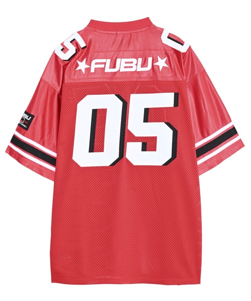 【極美品】フブFUBU USA製ゲームシャツ　古着 L 迷彩ロゴ　白 セール】FUBU フブ ブランド ロゴ チーム ワッペン 刺繍