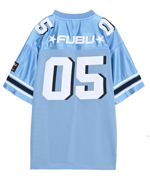 【極美品】フブFUBU USA製ゲームシャツ　古着 L 迷彩ロゴ　白 セール】FUBU フブ ブランド ロゴ チーム ワッペン 刺繍