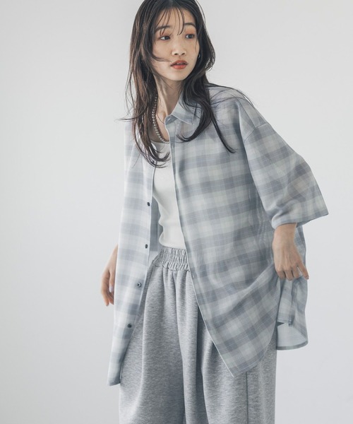 LOWRYS FARM（ローリーズファーム）の「メッシュオンブレチェックシャツＳＳ　 325557（シャツ/ブラウス・メンズ・グレー/ブルー/ブラック/ブラウン・MEDIUM/LARGE）」の3枚目の写真