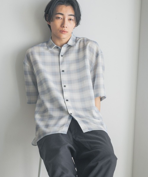 LOWRYS FARM（ローリーズファーム）の「メッシュオンブレチェックシャツＳＳ　 325557（シャツ/ブラウス・メンズ・グレー/ブルー/ブラック/ブラウン・MEDIUM/LARGE）」の18枚目の写真