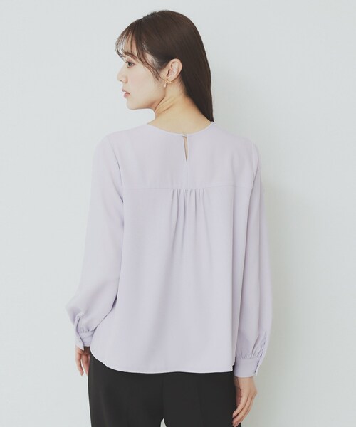 セール】ストレッチラッフルボウタイブラウス【洗濯機洗い可/防シワ