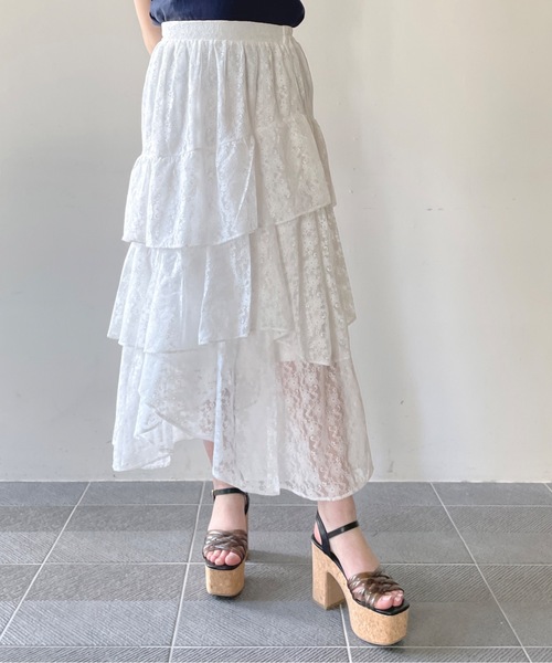 one way（ワンウェイ）の「レースイレヘムティアードスカート（スカート・レディース・ブラック/ホワイト・FREE）」の5枚目の写真