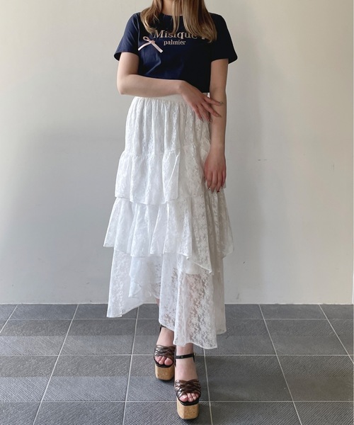 one way（ワンウェイ）の「レースイレヘムティアードスカート（スカート・レディース・ブラック/ホワイト・FREE）」の6枚目の写真