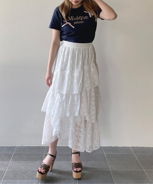 one way（ワンウェイ）の「レースイレヘムティアードスカート（スカート・レディース・ブラック/ホワイト・FREE）」の7枚目の写真