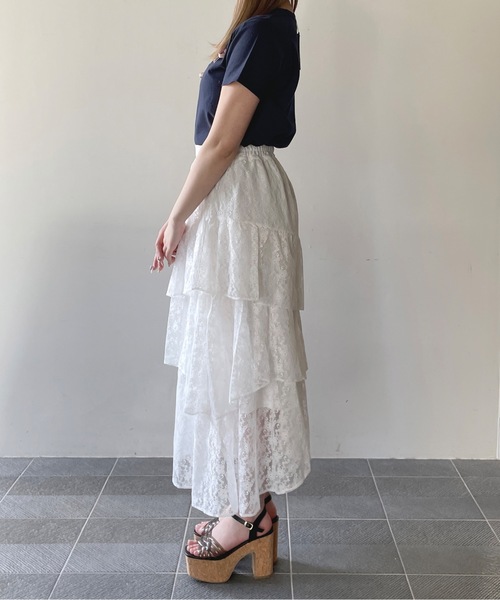 one way（ワンウェイ）の「レースイレヘムティアードスカート（スカート・レディース・ブラック/ホワイト・FREE）」の9枚目の写真