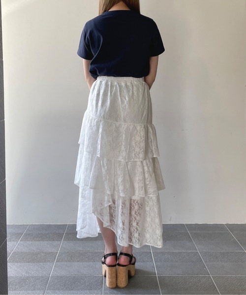 one way（ワンウェイ）の「レースイレヘムティアードスカート（スカート・レディース・ブラック/ホワイト・FREE）」の10枚目の写真