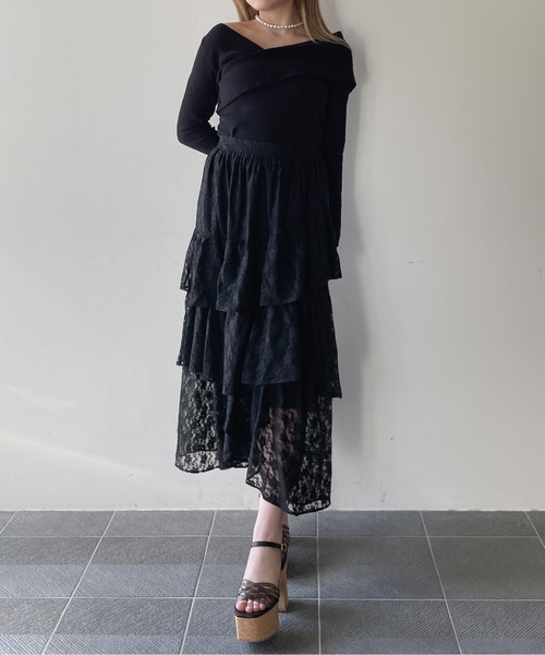 one way（ワンウェイ）の「レースイレヘムティアードスカート（スカート・レディース・ブラック/ホワイト・FREE）」の11枚目の写真