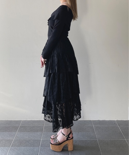 one way（ワンウェイ）の「レースイレヘムティアードスカート（スカート・レディース・ブラック/ホワイト・FREE）」の15枚目の写真