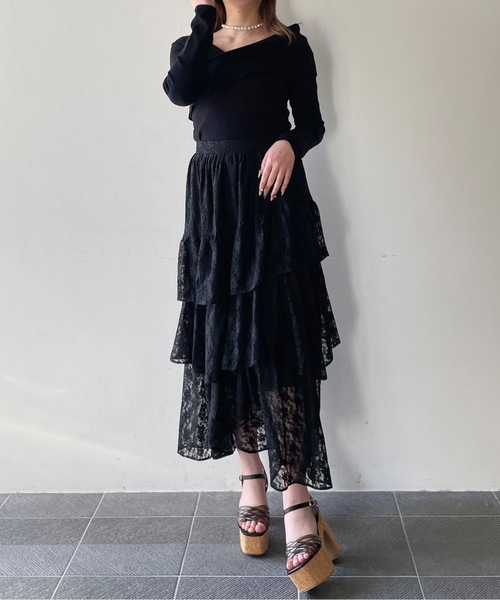 one way（ワンウェイ）の「レースイレヘムティアードスカート（スカート・レディース・ブラック/ホワイト・FREE）」の13枚目の写真