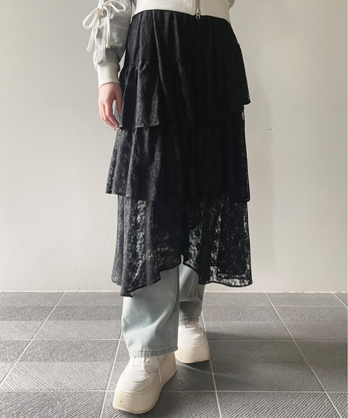 one way（ワンウェイ）の「レースイレヘムティアードスカート（スカート・レディース・ブラック/ホワイト・FREE）」の17枚目の写真