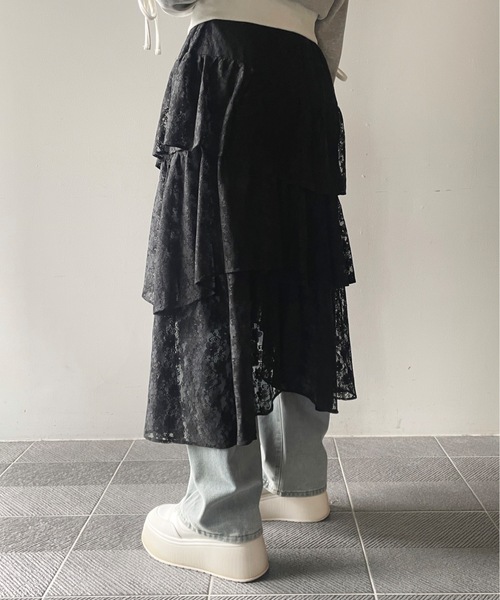 one way（ワンウェイ）の「レースイレヘムティアードスカート（スカート・レディース・ブラック/ホワイト・FREE）」の19枚目の写真