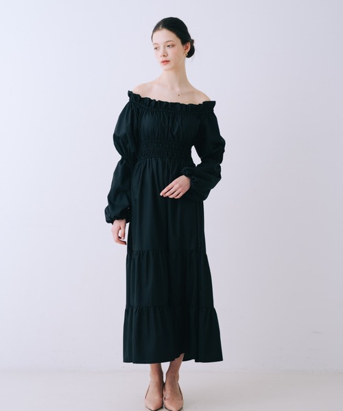 美的掲載】2wayオフショルティアードワンピース 春服 バルーン袖 長袖
