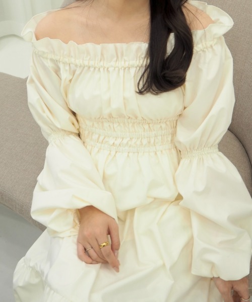 SELFIST(セルフィスト)の「【美的掲載】2wayオフショルティアードワンピース 春服 バルーン袖 長袖 ティアードスカート(ワンピース・レディース・ブラック/アイボリー/ピンク・フリー)」の7枚目の写真