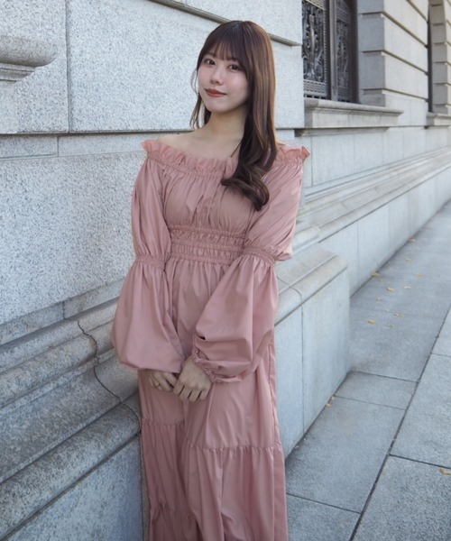 SELFIST(セルフィスト)の「【美的掲載】2wayオフショルティアードワンピース 春服 バルーン袖 長袖 ティアードスカート(ワンピース・レディース・ブラック/アイボリー/ピンク・フリー)」の9枚目の写真