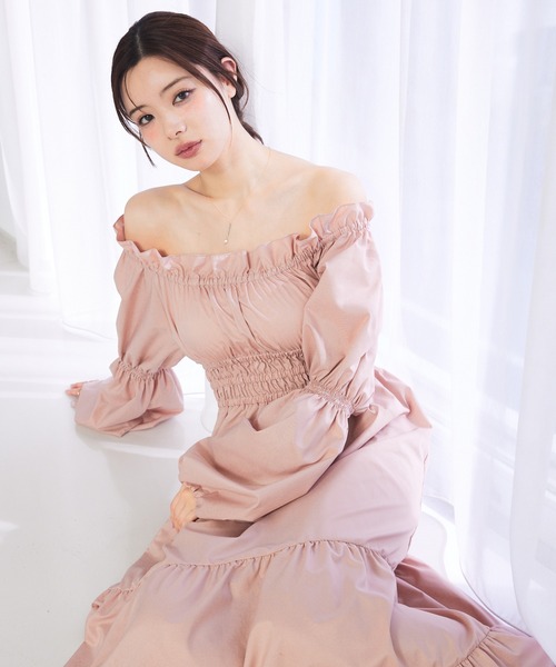 SELFIST(セルフィスト)の「【美的掲載】2wayオフショルティアードワンピース 春服 バルーン袖 長袖 ティアードスカート(ワンピース・レディース・ブラック/アイボリー/ピンク・フリー)」の14枚目の写真
