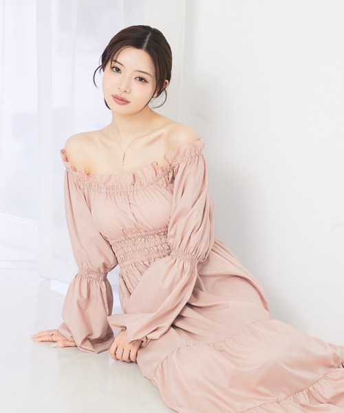 SELFIST(セルフィスト)の「【美的掲載】2wayオフショルティアードワンピース 春服 バルーン袖 長袖 ティアードスカート(ワンピース・レディース・ブラック/アイボリー/ピンク・フリー)」の10枚目の写真