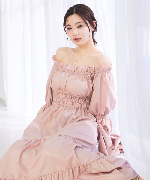 SELFIST(セルフィスト)の「【美的掲載】2wayオフショルティアードワンピース 春服 バルーン袖 長袖 ティアードスカート(ワンピース・レディース・ブラック/アイボリー/ピンク・フリー)」の12枚目の写真