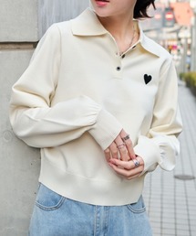 ハート刺繍スポンディッシュポロニット