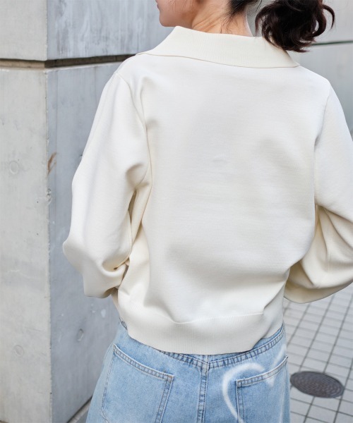 Rejoule（リジュール）の「ハート刺繍スポンディッシュポロニット（ニット/セーター・レディース・ブラック/アイボリー/ホワイト×ブラック・FREE）」の5枚目の写真