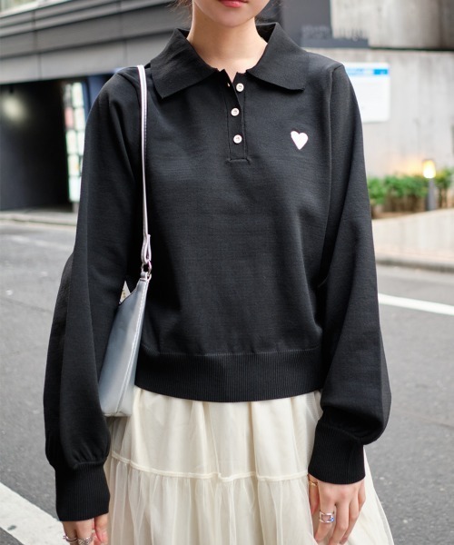 Rejoule（リジュール）の「ハート刺繍スポンディッシュポロニット（ニット/セーター・レディース・ブラック/アイボリー/ホワイト×ブラック・FREE）」の10枚目の写真