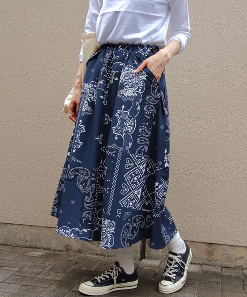 WILD THINGS（ワイルドシングス）の「WILD THINGS/ワイルドシングス　プリントラックススカート　PRINT LAX SKIRT（スカート・レディース・ネイビー/グレー・M）」の14枚目の写真