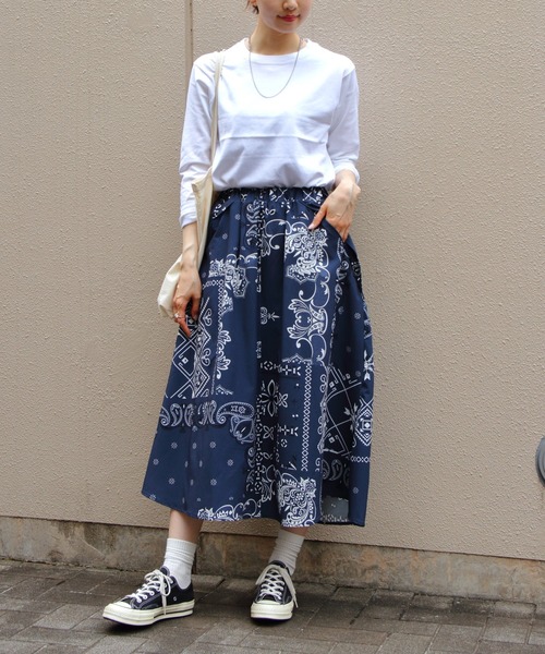 WILD THINGS（ワイルドシングス）の「WILD THINGS/ワイルドシングス　プリントラックススカート　PRINT LAX SKIRT（スカート・レディース・ネイビー/グレー・M）」の17枚目の写真