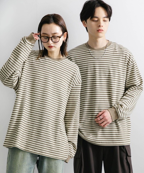 SENSE OF PLACE by URBAN RESEARCH(センスオブプレイスバイアーバンリサーチ)の「ワッフルボーダーロングTシャツ(Tシャツ/カットソー・メンズ・ブルー/ホワイト/オリーブ・MEDIUM/LARGE)」の1枚目の写真