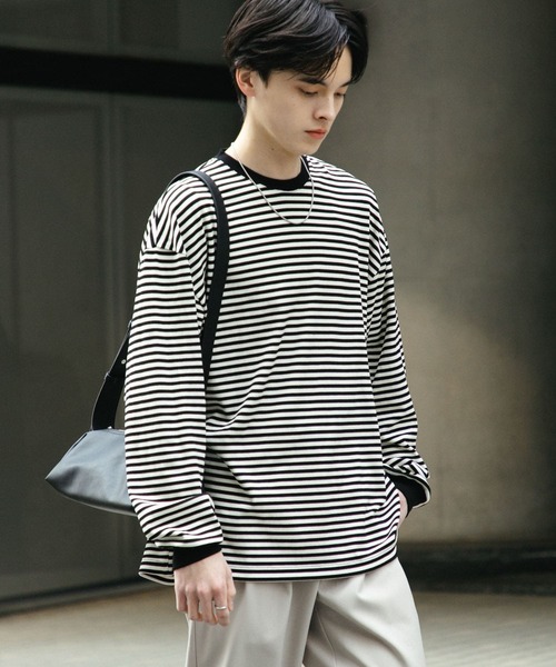 SENSE OF PLACE by URBAN RESEARCH(センスオブプレイスバイアーバンリサーチ)の「ワッフルボーダーロングTシャツ(Tシャツ/カットソー・メンズ・ブルー/ホワイト/オリーブ・MEDIUM/LARGE)」の4枚目の写真