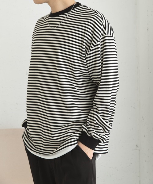 SENSE OF PLACE by URBAN RESEARCH(センスオブプレイスバイアーバンリサーチ)の「ワッフルボーダーロングTシャツ(Tシャツ/カットソー・メンズ・ブルー/ホワイト/オリーブ・MEDIUM/LARGE)」の9枚目の写真