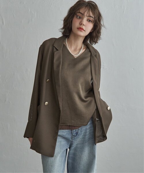 notch.(ノッチ)の「麻タッチシアーダブルテーラージャケット(テーラードジャケット・レディース・ブラック/モカ・M)」の13枚目の写真