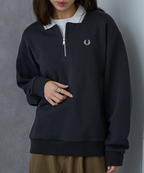 FRED PERRY ハーフジップ トレーナー L セール】【FRED PERRY】ZIP NECK COLLAR SWEATSHIRT 襟付き ハーフ
