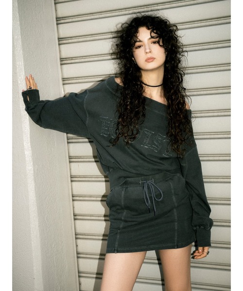 EGOIST（エゴイスト）の「加工裏毛ミニスカート（スカート・レディース・ブラック/ベージュ・FREE）」の5枚目の写真