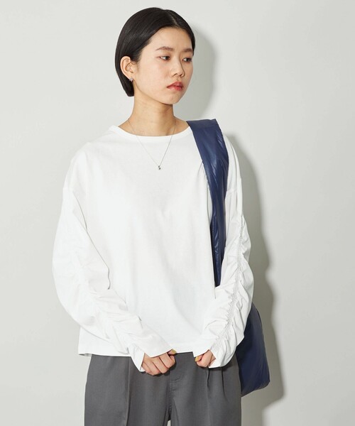 CITEN(シテン)の「<CITEN>ソデシャーリングロンT ホワイト(Tシャツ/カットソー・レディース・ホワイト・FREE)」の1枚目の写真