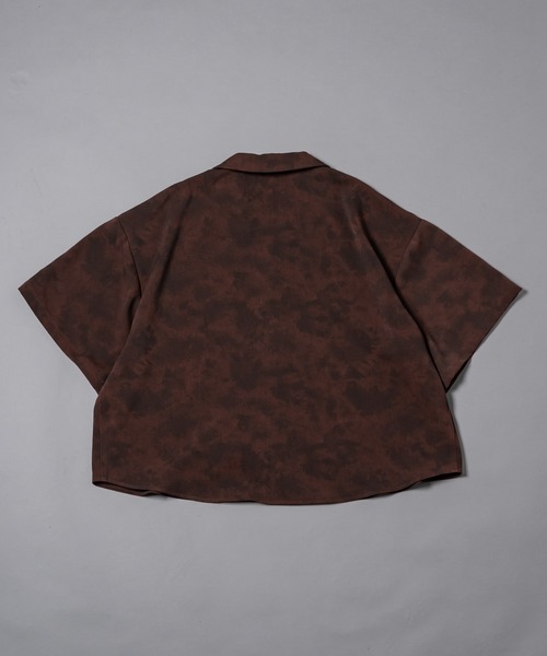 セール】Cropped Print Open Collar Shirt - 短丈総柄オープン