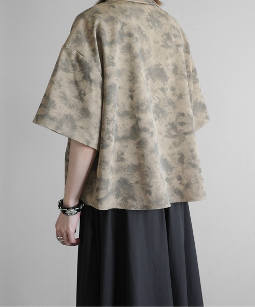 セール】Cropped Print Open Collar Shirt - 短丈総柄オープン
