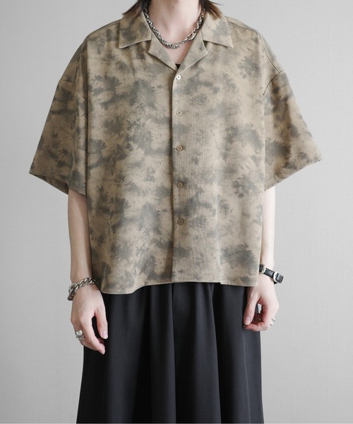 Cropped Print Open Collar Shirt - 短丈総柄オープンカラー