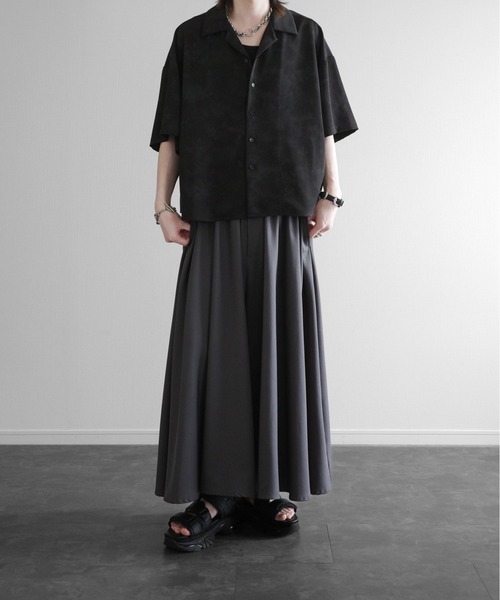 セール】Cropped Print Open Collar Shirt - 短丈総柄オープン
