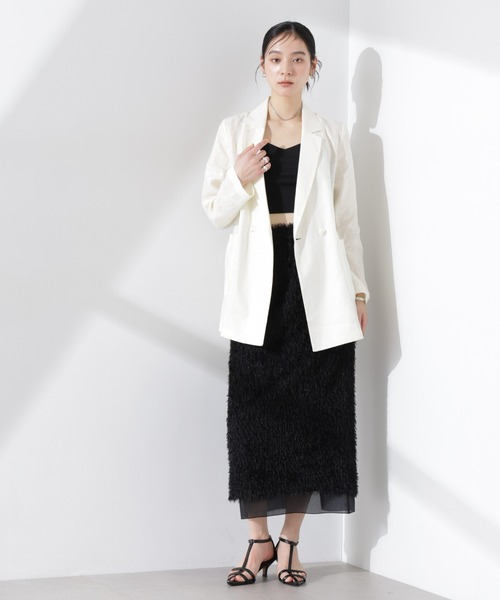 NANO universe（ナノユニバース）の「ヨーロピアンフラックス シアージャケット（セットアップ可）（テーラードジャケット・レディース・ベージュ/ネイビー/ブラウン/オフホワイト・S/M）」の9枚目の写真